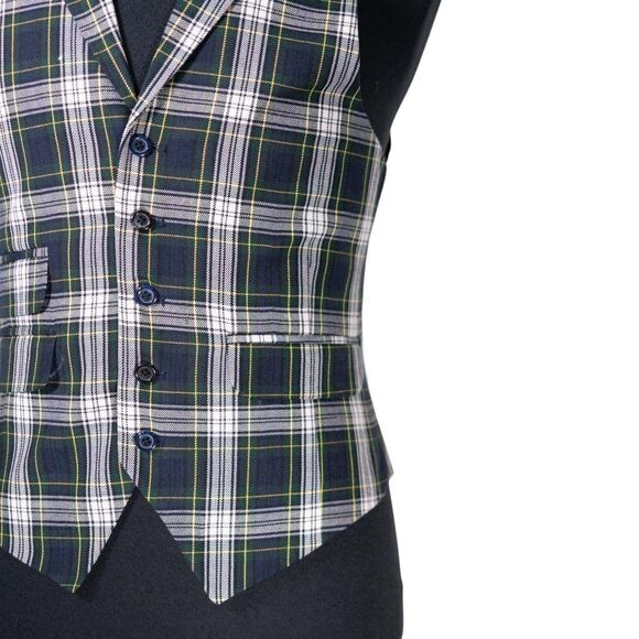 Mens Vest 40R Tartan Plaid Blue Green White Waistcoat Preppy Casual Formal Party - Picture 7 of 10